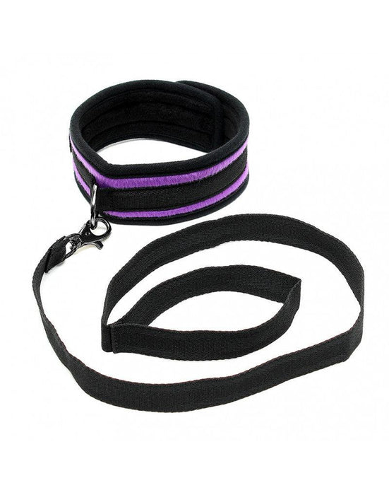 Rimba - Soft Bondage Halsband Met Leash - Zwart/Paars-Laced-up.nl