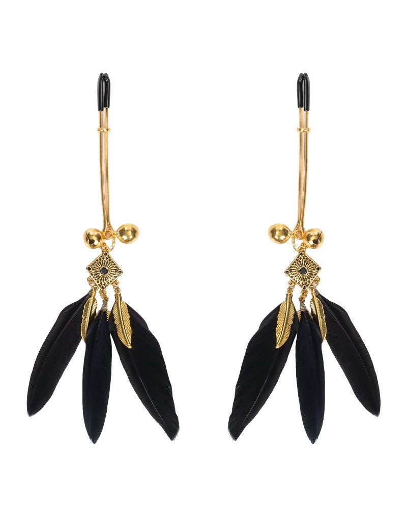 Rimba - Nippelklemmen mit Federn - Schwarz/Gold-Laced-up.nl