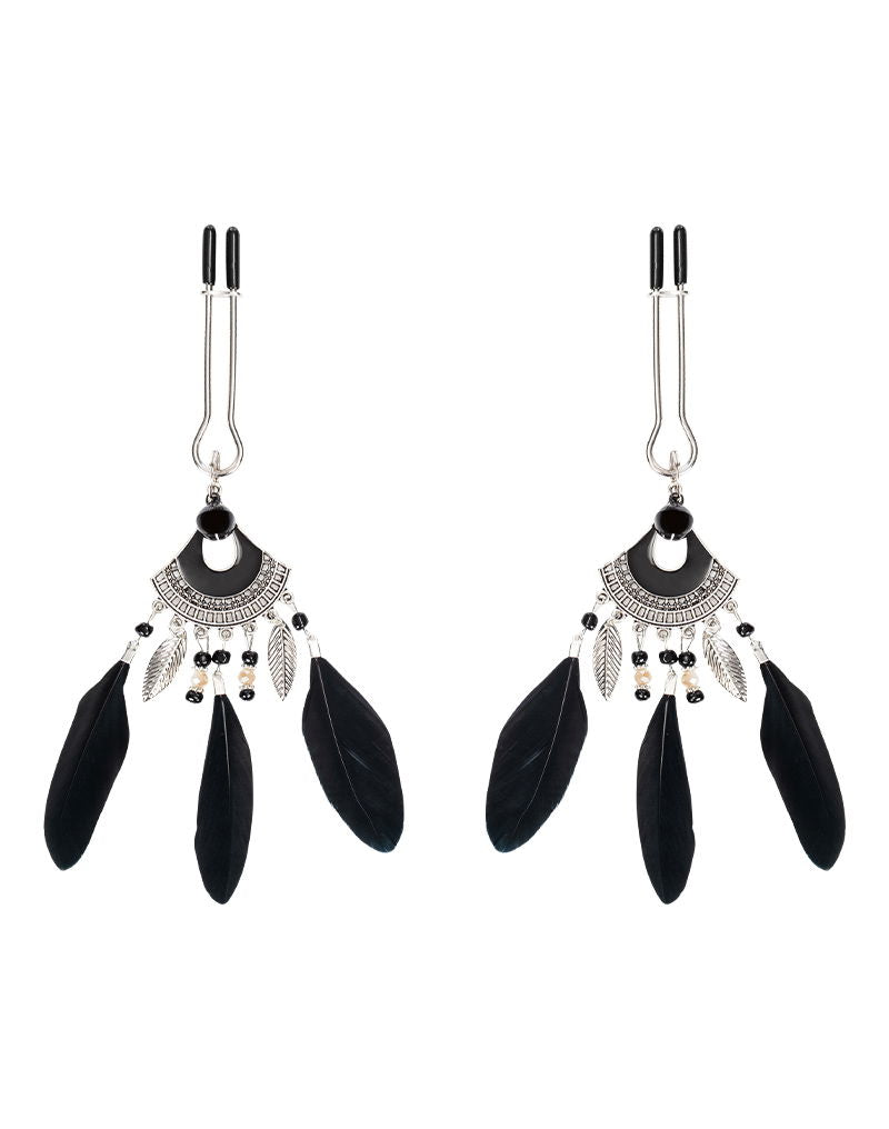 Rimba - Nipple Clamps with Feathers - Black/Silver-Laced-up.nl
