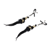 Rimba - Nipple Clamps with Black Feathers and Gold Charms - Black/Gold - Laced-up.nl