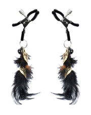 Rimba - Nipple Clamps with Black Feathers and Gold Charms - Black/Gold - Laced-up.nl
