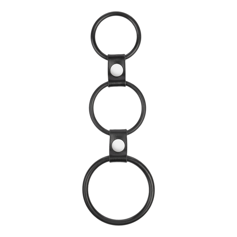 Rimba - Triple Cockring - Rubber en Leer - Zwart-Erotiekvoordeel.nl