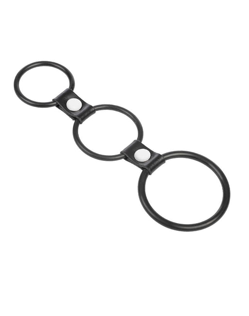 Rimba - Triple Cockring - Rubber en Leer - Zwart-Erotiekvoordeel.nl