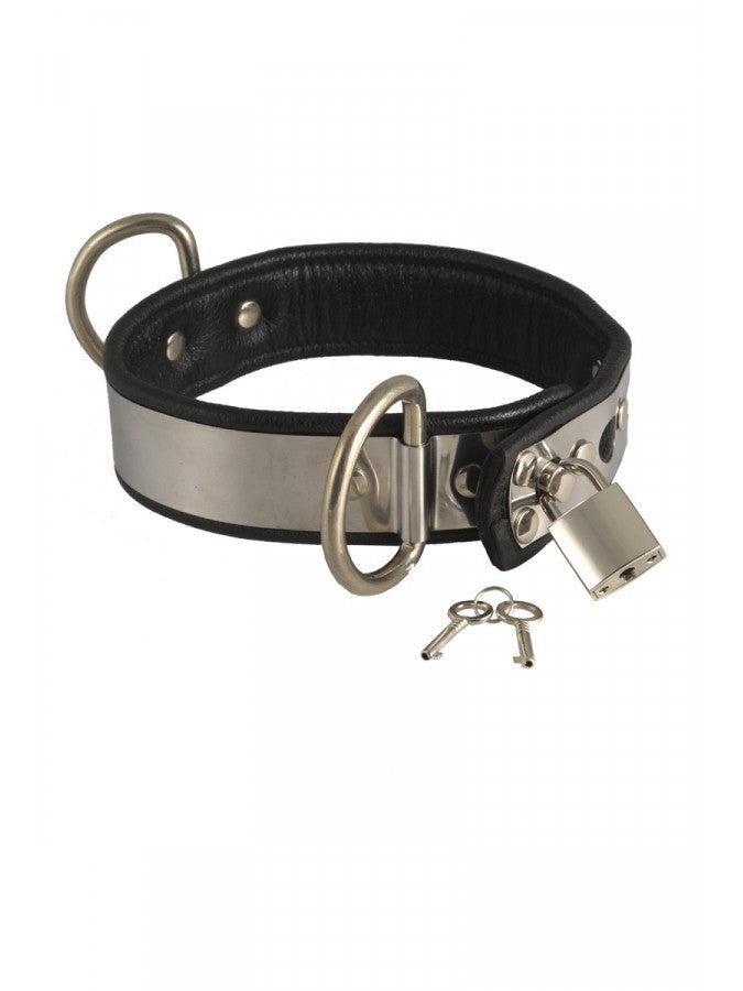 Rimba - Verstelbare Lederen Halsband met Metalen Plaat en Hangslot - Stijlvol en Veilig-Laced-up.nl