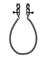 Rimba - Pinzas ajustables para pezones con tornillo de ajuste y cadena - Negro-Erotiekvoordeel.nl