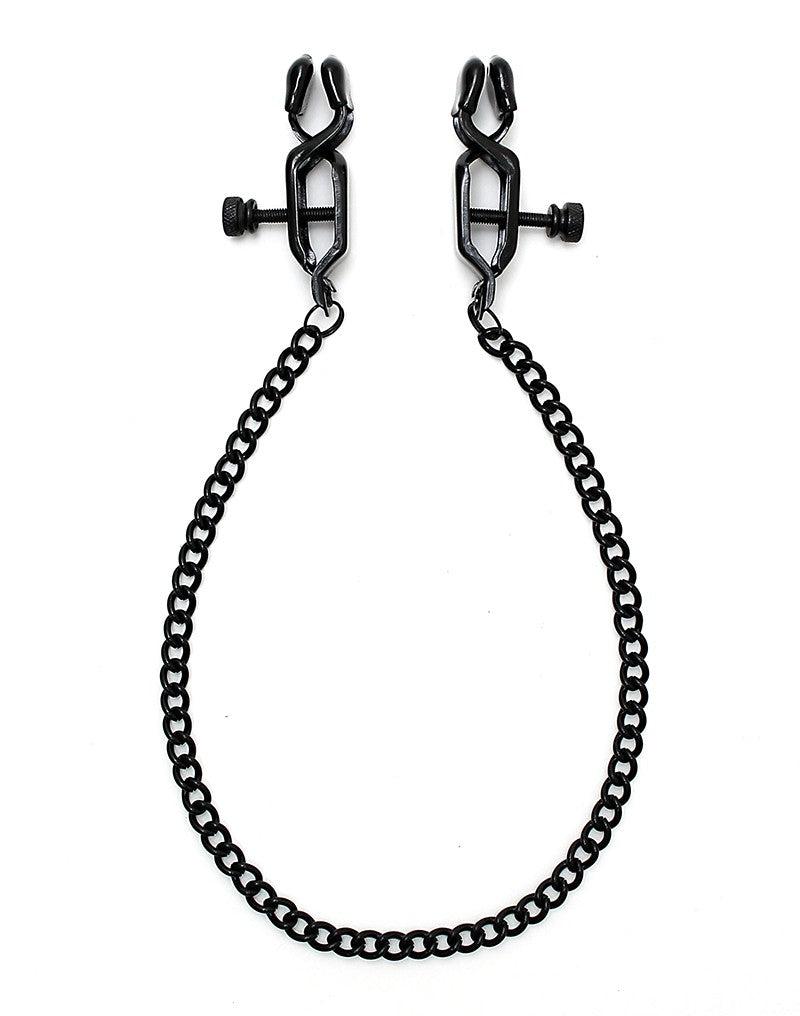 Rimba - Pinzas ajustables para pezones con tornillo de ajuste y cadena - Negro-Erotiekvoordeel.nl