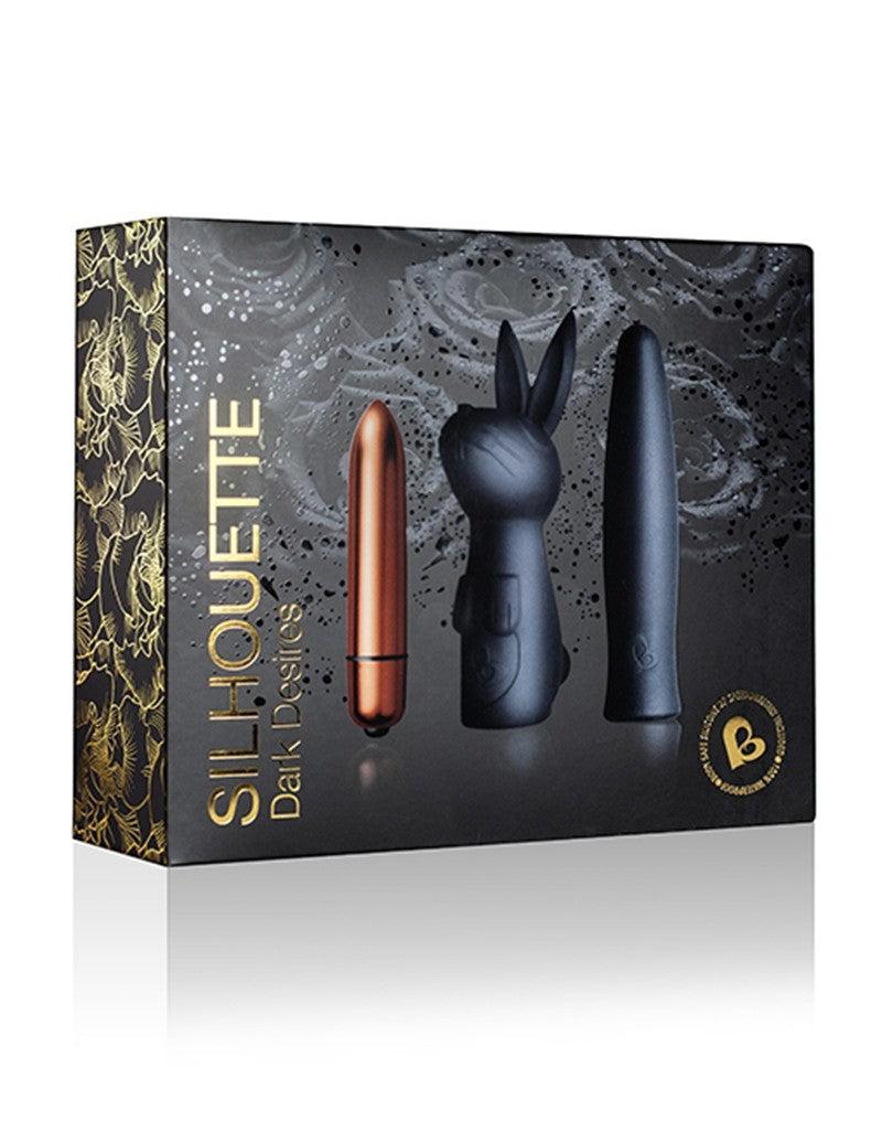 Rocks-off - Truly Dark Desires Set - Mini Vibrator Met Opzetstukken - Zwart/Goud-Laced-up.nl