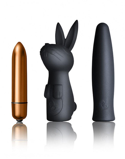 Rocks-off - Truly Dark Desires Set - Mini Vibrator Met Opzetstukken - Zwart/Goud-Laced-up.nl