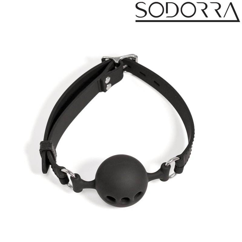 SODORRA - Siliconen Ball Gag met Luchtgaten - Zwart-Erotiekvoordeel.nl