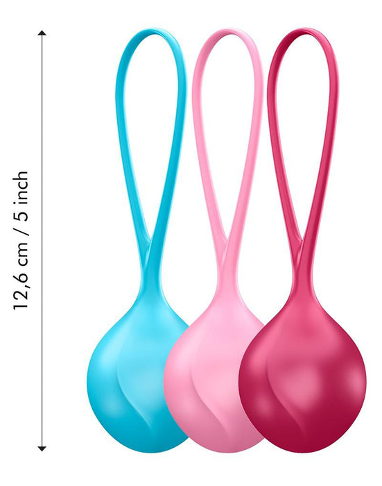 Satisfyer - Bekkenbodem Trainer - Kegel Balls Set Van 3 - Rood/Roze/Blauw - Beginner-Laced-up.nl