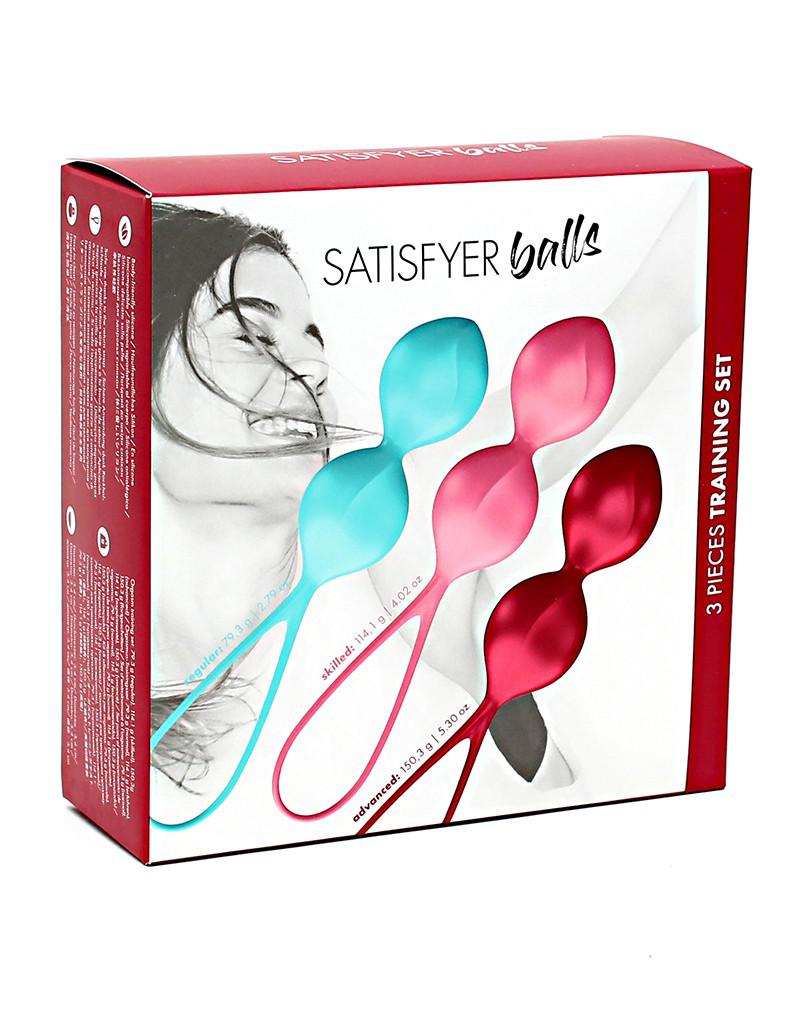 Satisfyer - Bekkenbodem Trainer Kegel Balls Set Van 3 - Rood - Roze - Blauw - gevorderd-Laced-up.nl