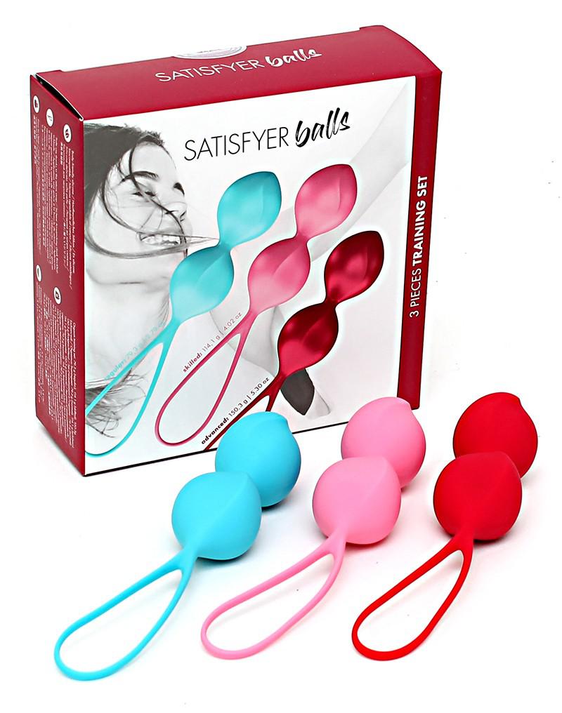 Satisfyer - Bekkenbodem Trainer Kegel Balls Set Van 3 - Rood - Roze - Blauw - gevorderd-Laced-up.nl