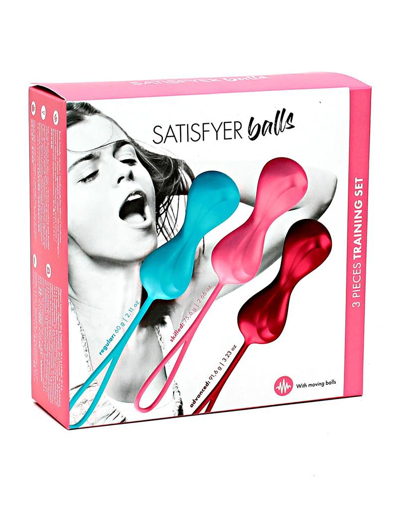 Satisfyer - Bekkenbodem Trainer Kegel Balls Set Van 3 - Rood - Roze - Blauw - Medium-Laced-up.nl
