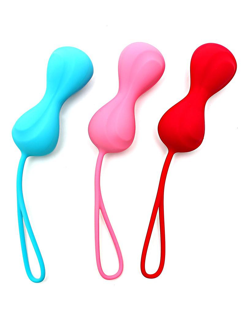 Satisfyer - Bekkenbodem Trainer Kegel Balls Set Van 3 - Rood - Roze - Blauw - Medium-Laced-up.nl