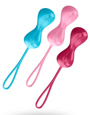 Satisfyer - Bekkenbodem Trainer Kegel Balls Set Van 3 - Rood - Roze - Blauw - Medium-Laced-up.nl