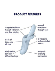 Satisfyer - Heat Flex 4 - Verwarmende Rabbit Vibrator - Lichtblauw-Erotiekvoordeel.nl