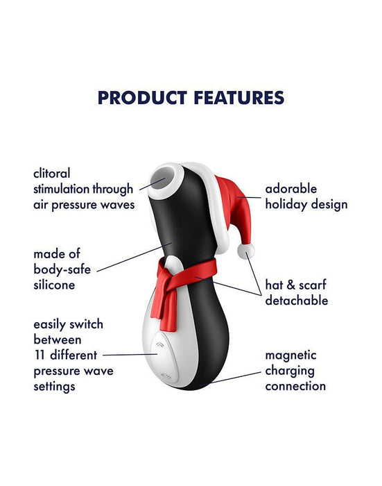 Satisfyer Penguin - Holiday Edition - Luchtdruk Stimulator - USB-oplaadbaar - Zwart, Rood & Wit-Laced-up.nl