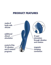 Satisfyer - Spinning Rabbit 1 - Roterende en Vibrerende Rabbit Vibrator - Blauw-Laced-up.nl