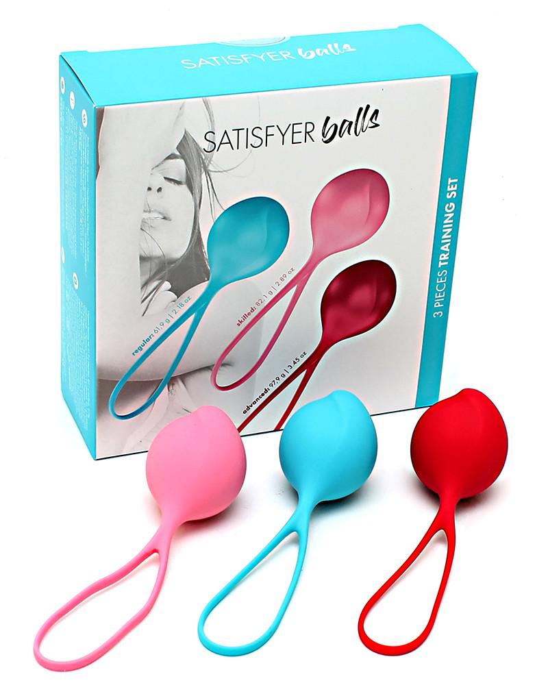 Satisfyer - Vagina Balletjes - Bekkenbodem Trainer - Set Van 3 - Rood/Roze/Blauw - Beginner-Erotiekvoordeel.nl