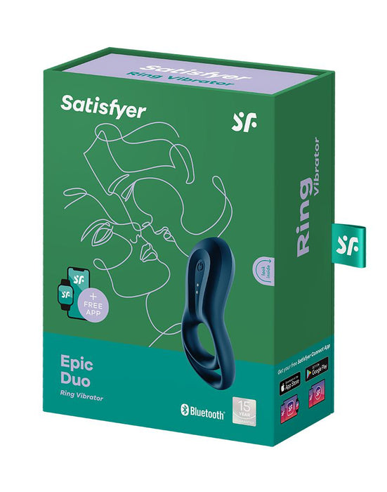 Satisfyer - Vibrerende Cockring Met Partner Stimulator - Koppel Vibrator Epic Duo - Blauw-Laced-up.nl