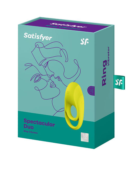 Satisfyer - Vibrerende Cockring Met Partner Stimulator - Koppel Vibrator Spectacular Duo - Geel-Laced-up.nl