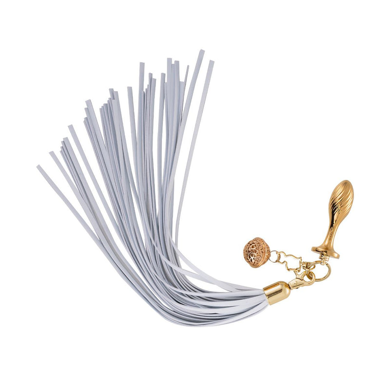 Sevanda - Flogger met Sleutelhanger, Bedel en Peervormige Buttplug - Wit/Goud-laced-up.nl