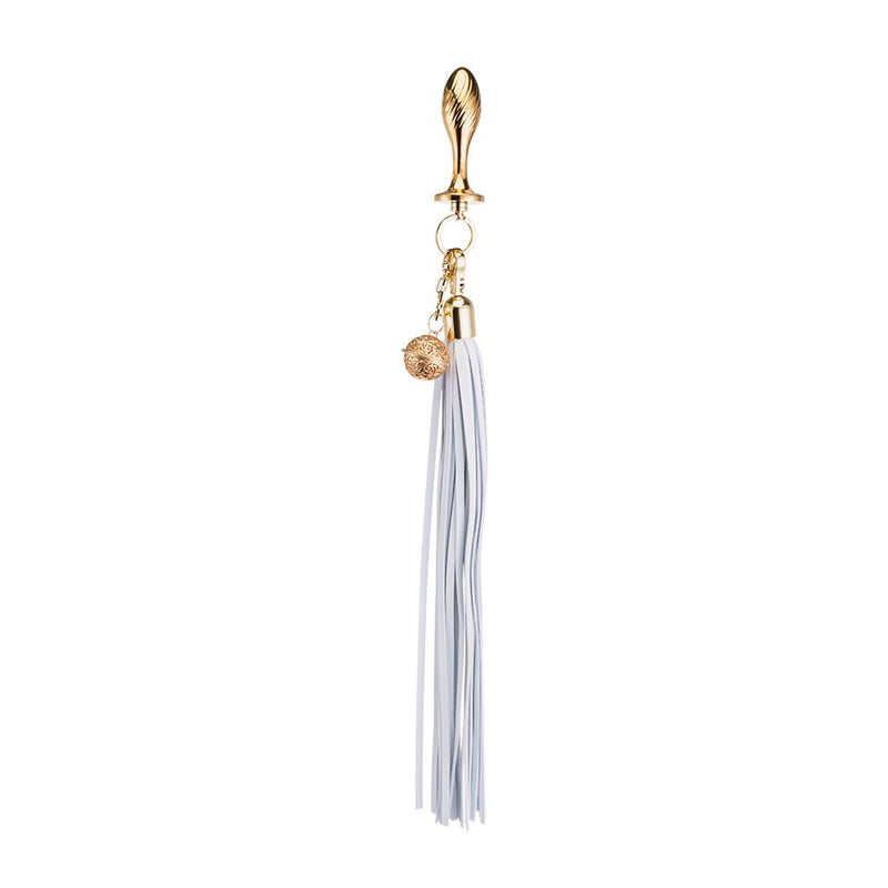Sevanda - Flogger met Sleutelhanger, Bedel en Peervormige Buttplug - Wit/Goud-laced-up.nl