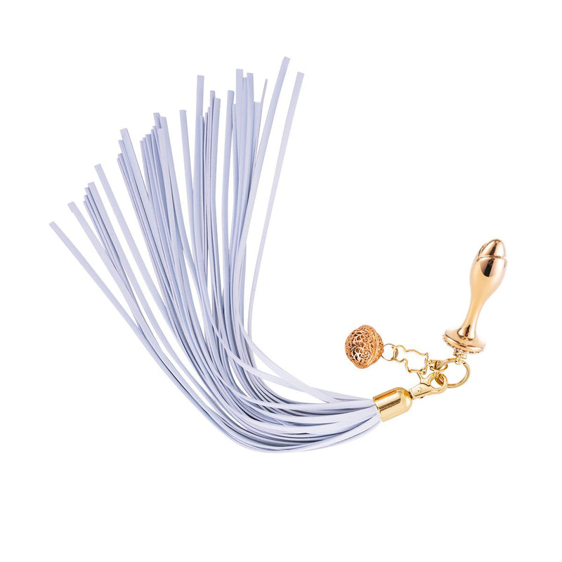 Sevanda - Flogger met Sleutelhanger, Bedel en Tulpvormige Buttplug - Wit/Goud-laced-up.nl