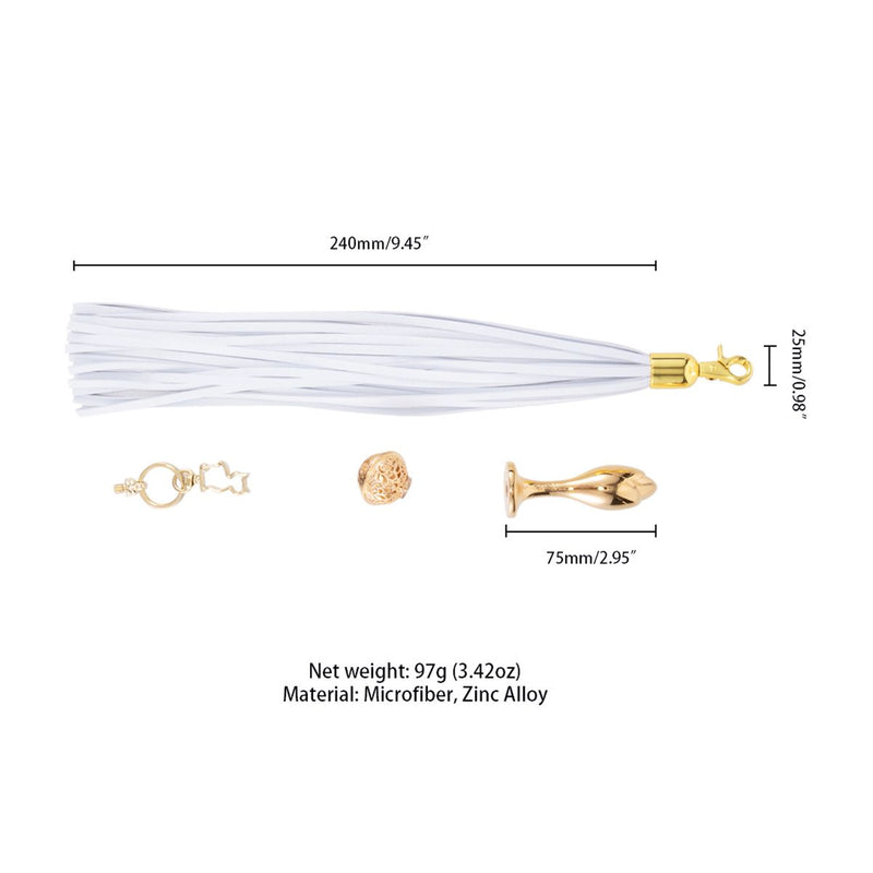 Sevanda - Flogger met Sleutelhanger, Bedel en Tulpvormige Buttplug - Wit/Goud-laced-up.nl
