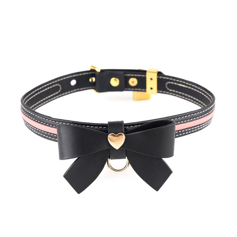 Sevanda - Love Heart Butterfly - Vegan Lederen Collar met Leiband - Zwart/ Roze-laced-up.nl