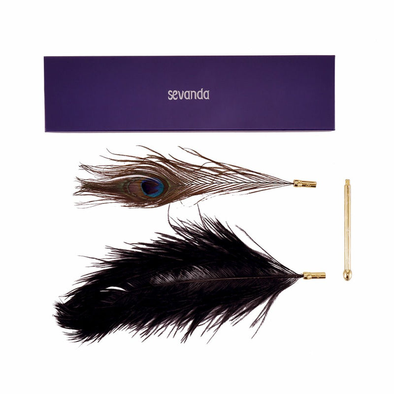 Sevanda - Natural Peacock Flirting - Veren Kietelaar met Verwisselbare Veren - Goud/Zwart-laced-up.nl