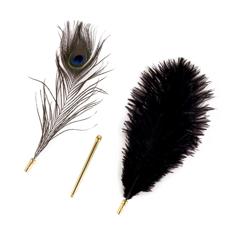 Sevanda - Natural Peacock Flirting - Veren Kietelaar met Verwisselbare Veren - Goud/Zwart-laced-up.nl