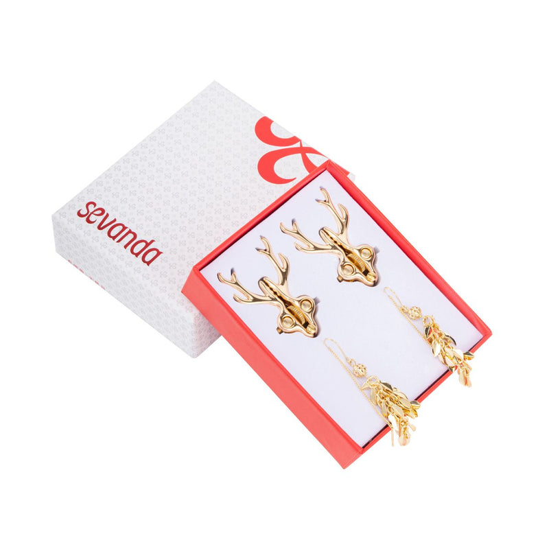 Sevanda - Stag - Tepelklemmen met Hertengewei en Hanger - Goud-laced-up.nl