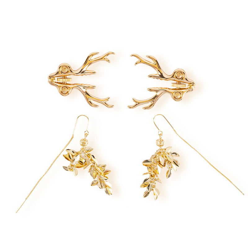 Sevanda - Stag - Tepelklemmen met Hertengewei en Hanger - Goud-laced-up.nl