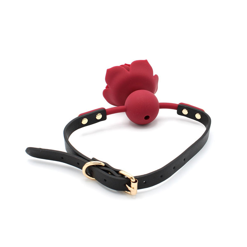Siliconen Red Rose Gag - Verstelbare Rode Roos Mondknevel - Siliconen-Laced-up.nl