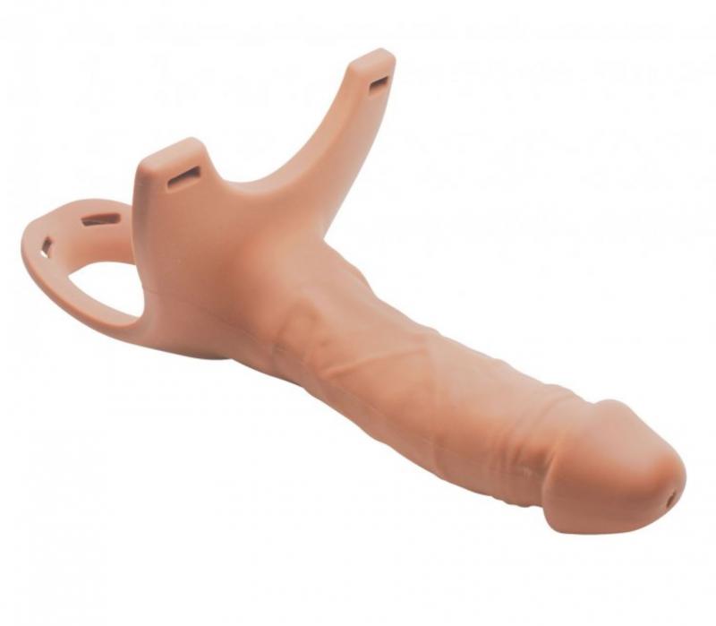 Size Matters - Holle Strap-On Siliconen Dildo Met Harnas - Beige-roze/Zwart-Laced-up.nl