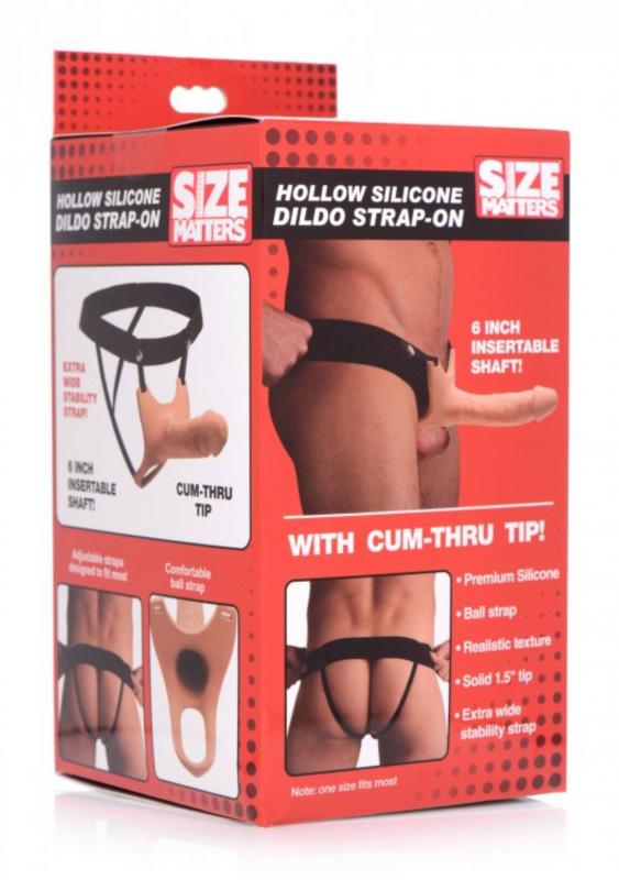 Size Matters - Holle Strap-On Siliconen Dildo Met Harnas - Beige-roze/Zwart-Laced-up.nl