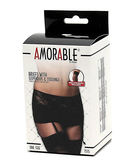 Amorable - Slip Met Ingebouwde Jarretelgordel Inclusief Kousen - Zwart-Laced-up.nl