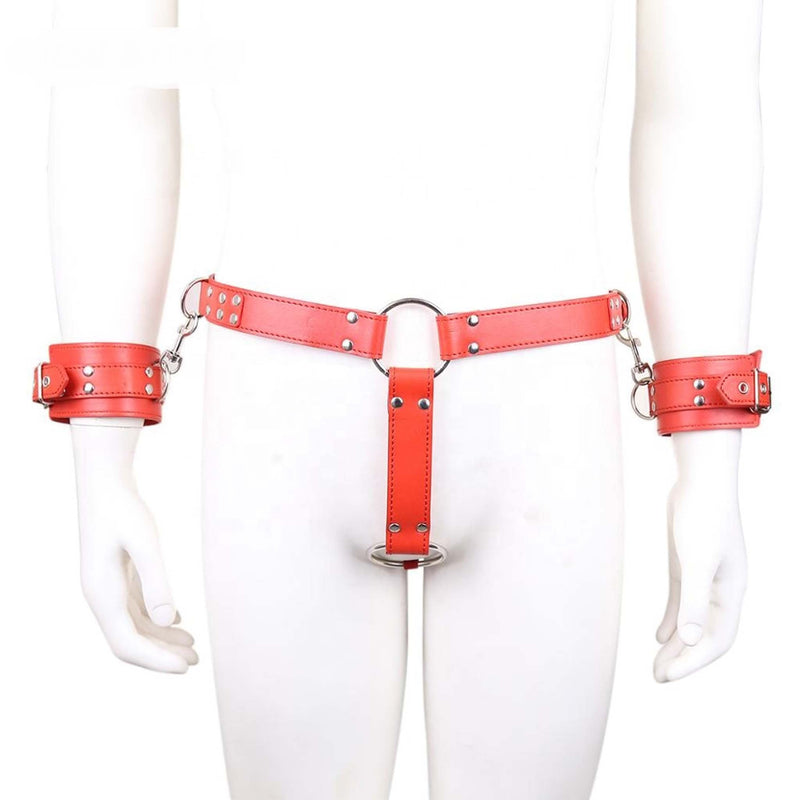 Smart Moves - Bondageriemen Onderlijf met Polsboeien - Rood-Laced-up.nl