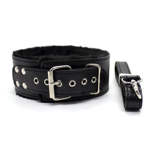 Smart Moves - Mit Fell gefüttertes Halsband mit Leine - Schwarz - Erotikvorteil.nl