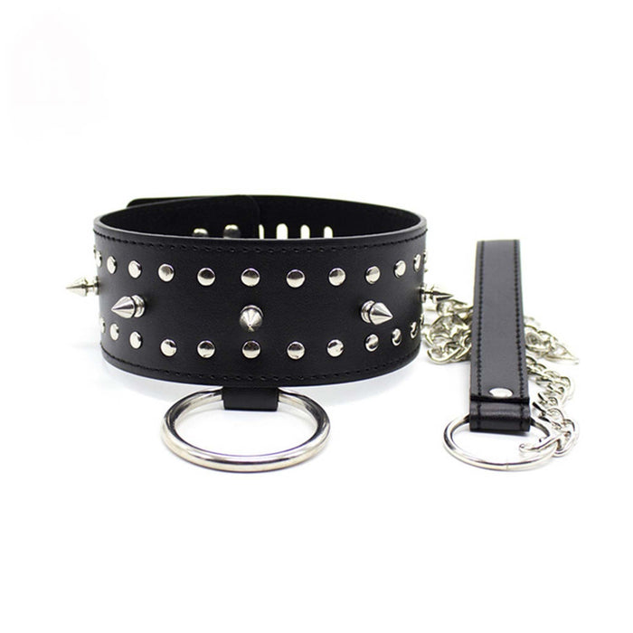 Smart Moves - Brede Collar met Decoratieve Spijkers en Studs - Zwart-Laced-up.nl