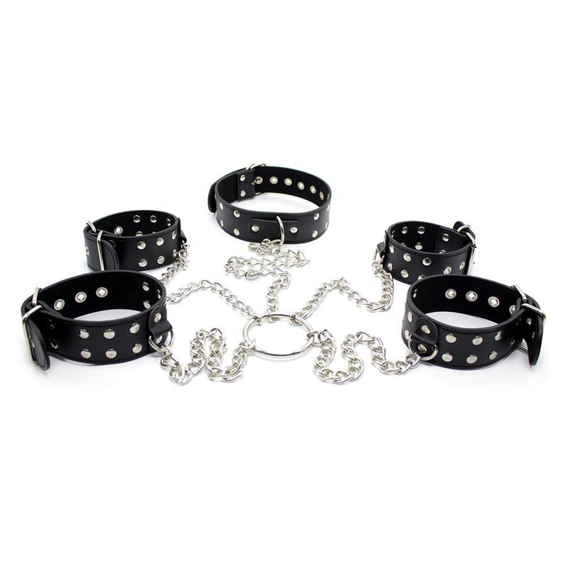 Smart Moves - Collar, Handcuffs, and Ankle Cuffs Set - With Chain - Black - Laced-up.nl
