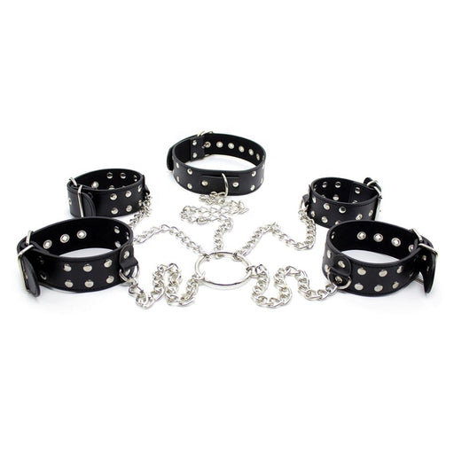 Smart Moves - Collar, Handcuffs, and Ankle Cuffs Set - With Chain - Black - Laced-up.nl