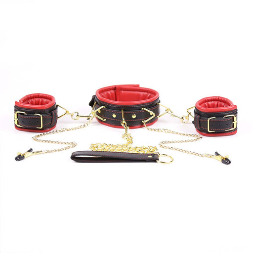 Smart Moves - Collar met Boeien, Leiband en Tepelklemmen - Zwart/Rood-Laced-up.nl