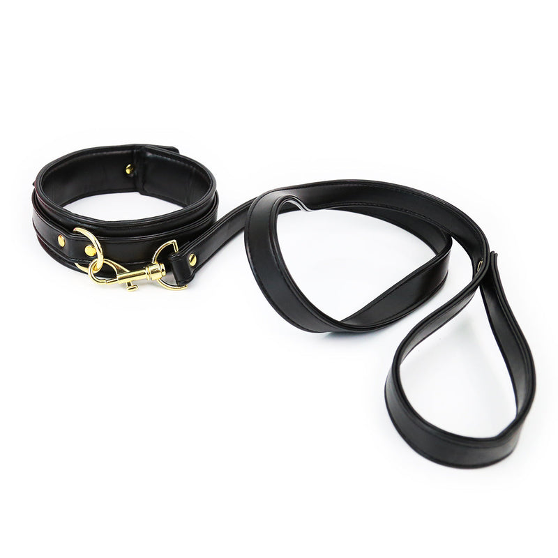 Smart Moves - Collar with Leash - Gold-Colored Metal Hardware - Black - Laced-up.nl