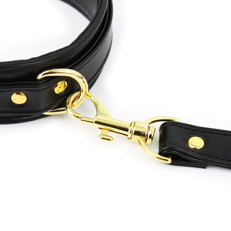 Smart Moves - Collar with Leash - Gold-Colored Metal Hardware - Black - Laced-up.nl
