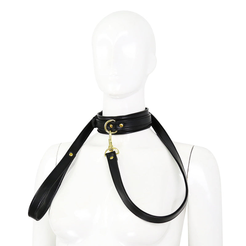 Smart Moves - Collar with Leash - Gold-Colored Metal Hardware - Black - Laced-up.nl