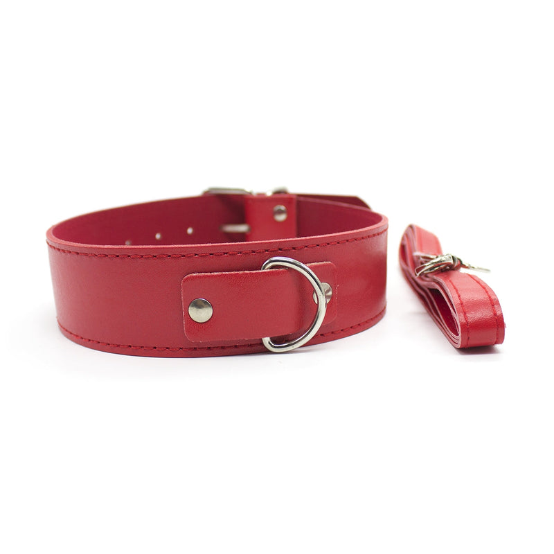 Smart Moves - Collar with Leash - Faux Leather - Gold Hardware - Red-Laced-up.nl
