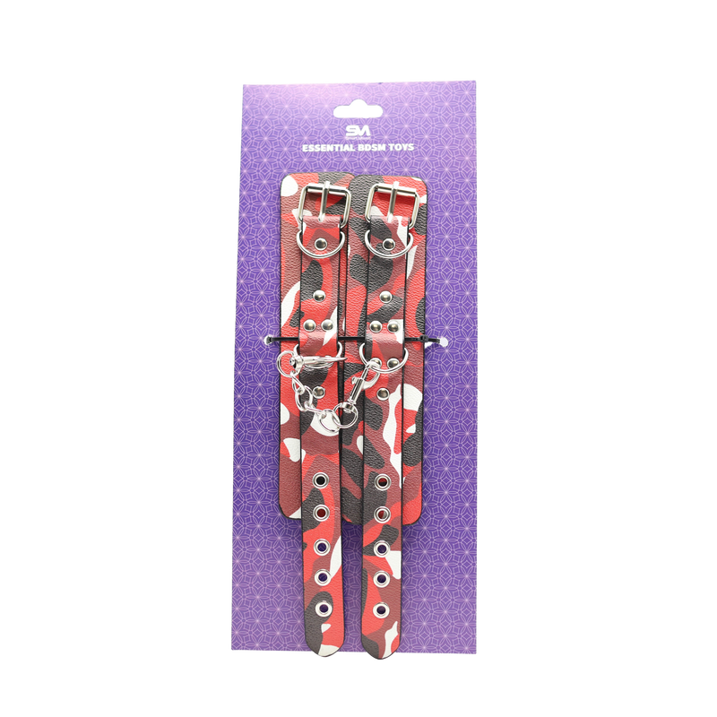 Smart Moves - Handboeien in Camouflage Print - PU Leer - Rood/Zwart/Wit-Erotiekvoordeel.nl