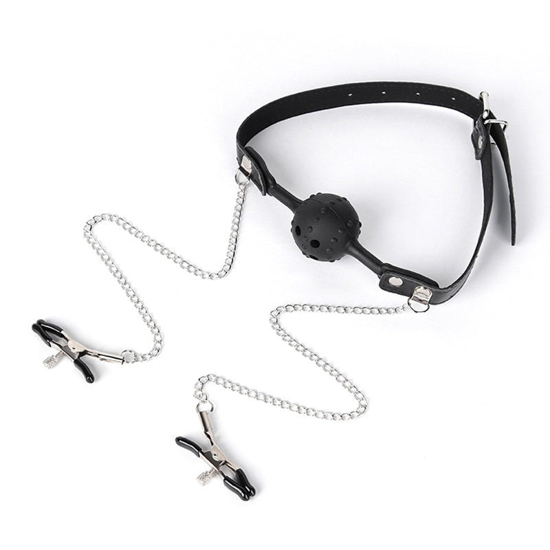 Smart Moves - Siliconen Spikes Ball Gag met Tepelklemmen - Zwart-Erotiekvoordeel.nl